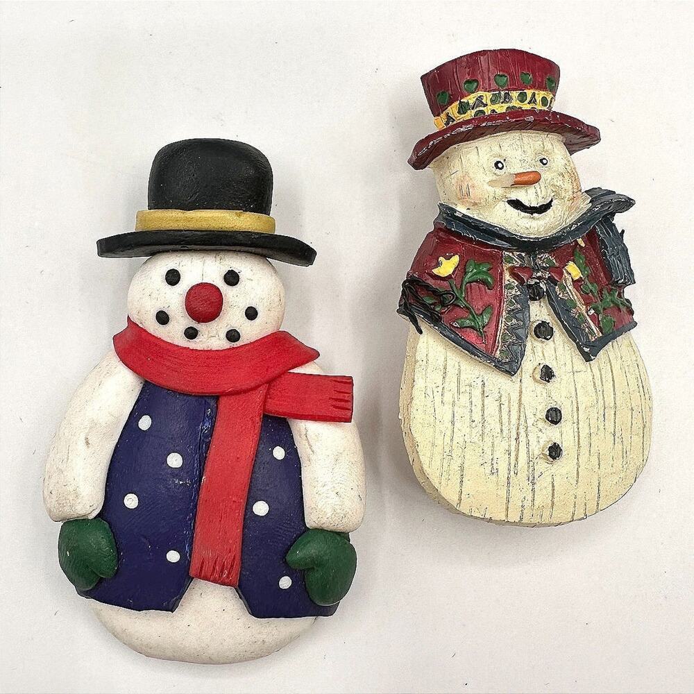 Vintage 90s Snowman Brooch Set Painted Winter Holiday Pins Fashion Jewelry Y2K